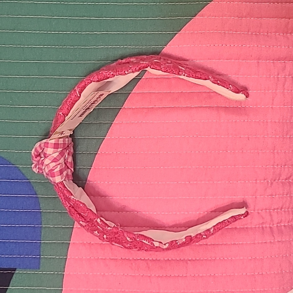 Pink Gingham Embroidered Headband